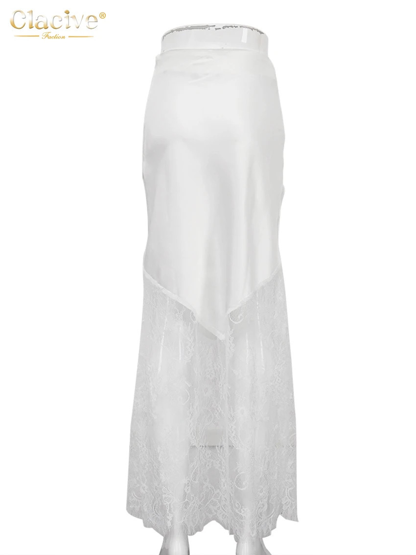 Clacive Fashion Loose Black Satin Patchwork Women Skirt Casual High Waist Ankle Length Skirts Elegant Classic Female Clothing 250729