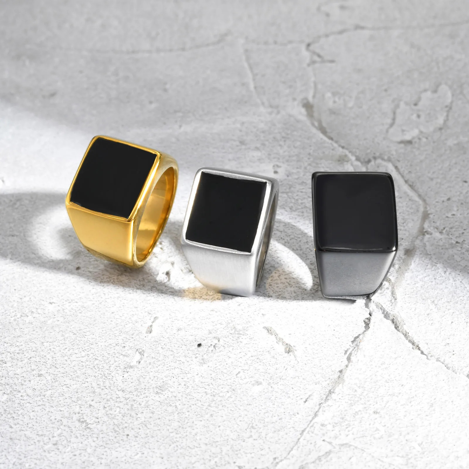 Square Signet Ring for Men BoysWaterproof Stainless Steel Finger Band RingGothic Punk Rock Jewelry Gifts 250729