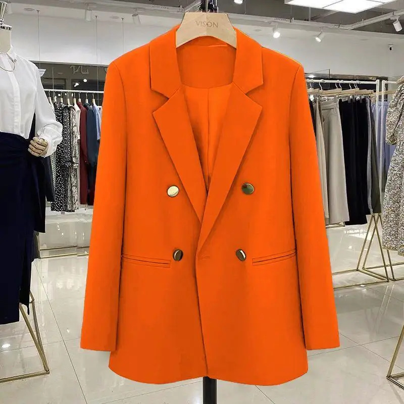 Red Suit Coat Womens Korean Style Loose Doublebreasted Blazers Office Female Temperament Jacket Outerwear Tops 250729