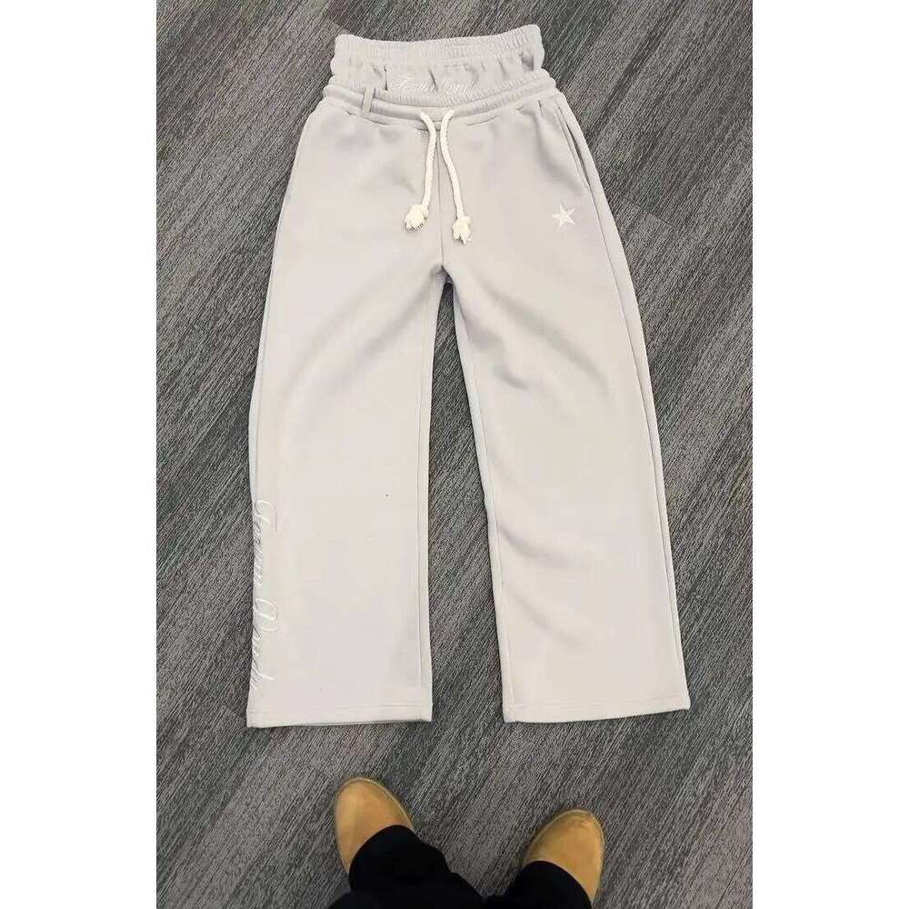 Designer Clothing 2025 Haruku Loose Double Waisted Sweatpants Y2k American Solid Color Letter Embroidery Casual Pants Hip Hop Drawstring Waist Jogger