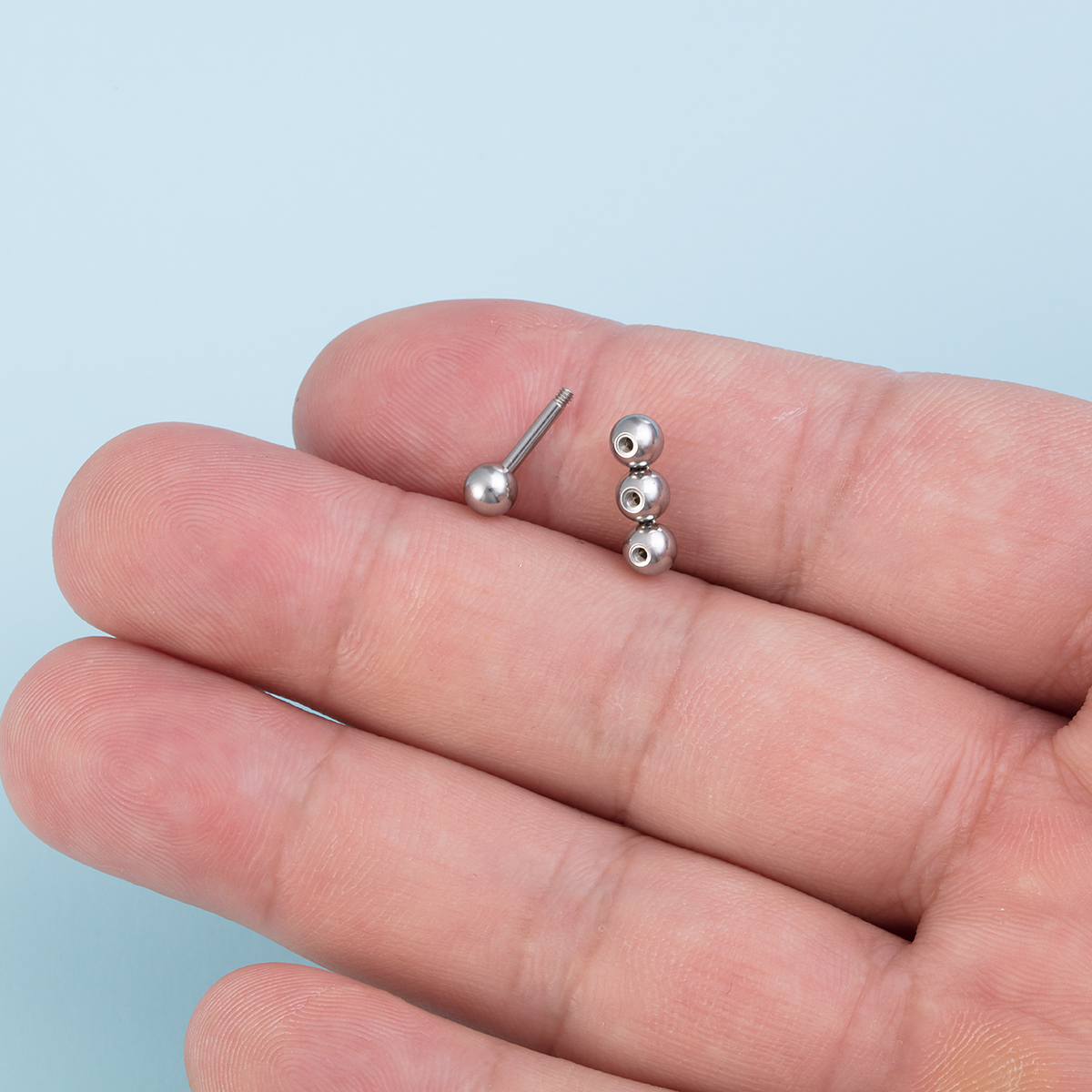 Three threaded hole steel ball stainless steel ball ear bone nail earrings human piercing jewelry wholesale
