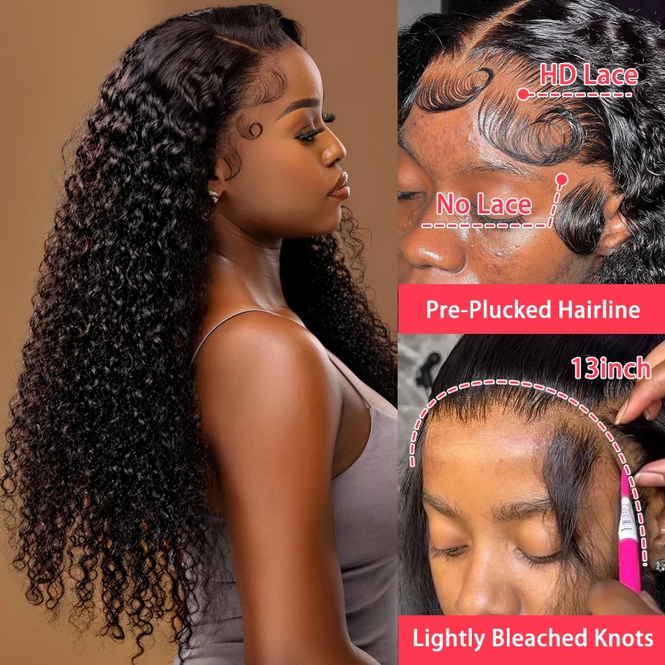 Wear And Go 40 Inch Deep Wave 13x4 Lace Front Gluless Wig 200% Remy Curl 360 Full Lace Frontal Wig Human Hair Synthetic For Black Women