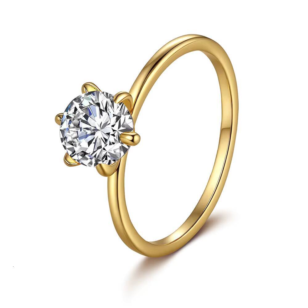 Classic 14K 18K Gold Plating Moissanite Wedding Ring 6 Prong VVS Round Diamond S925 Sterling Silver Rings for Women