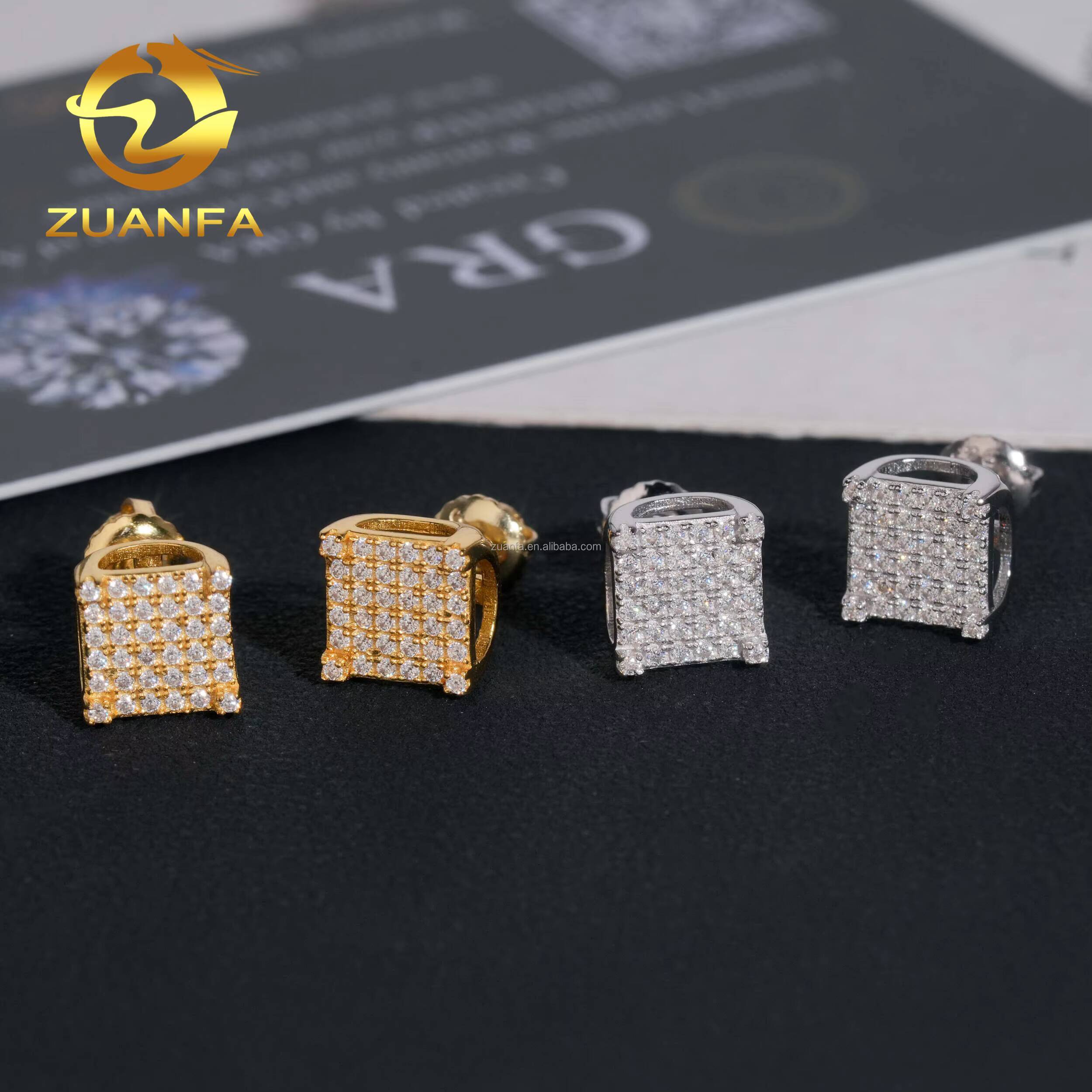 GRA Certificate Bulk Stock in America Warehouse Fashion Jewelry Iced Out S925 Screw Back VVS1 Moissanite Square Stud Earrings