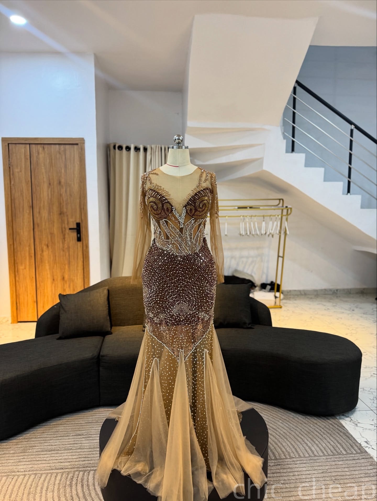 Mermaid Brown Prom Dresses 2025 Beaded Crystals Illusion Evening Formal Party Second Birthday Engagement Gowns Plus Size Dress For Special Occasions Z