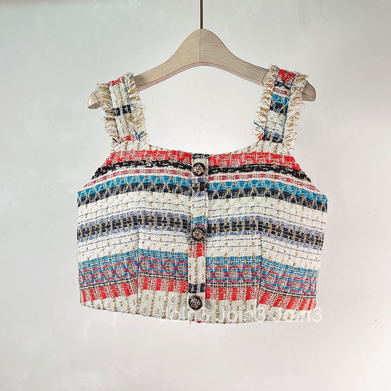 Internet Celebrity Little Fragrance Style Summer New French Texture Petite Heightening Slim Strap Short Skirt Two-Piece Set for Women