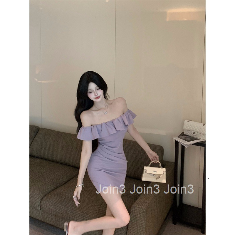 Summer New Ruffled Collar Slim Fit Bodycon Dress Off-Shoulder Two-Way Wear Slimming Short Dress