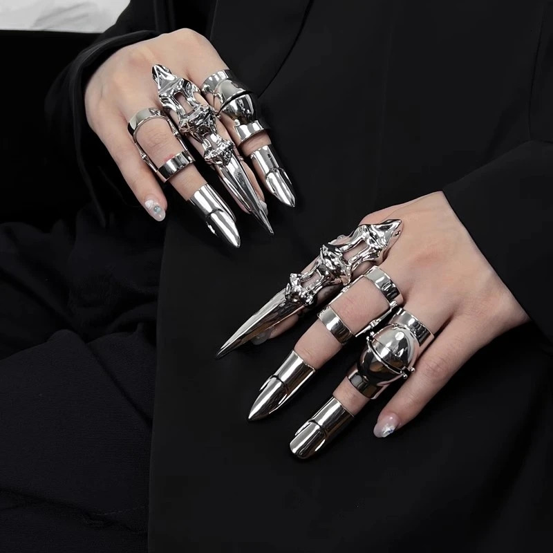 Punk Metal exoskeleton index finger joint Bone Ring Gothic Rock Machinery Fingertip Ring Long Finger Rings Cosplay Jewelry Gift 250729