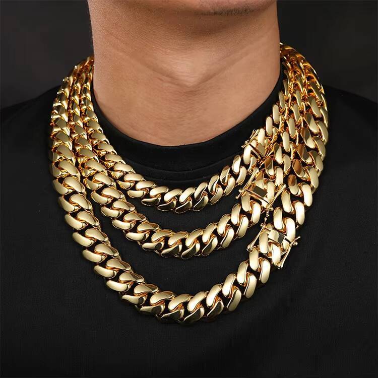 Hot Selling Wholesale 10MM 22MM 18K Gold Plated Stainless Steel Fashion Miamist Big Cuban Link Chain Necklace for Men