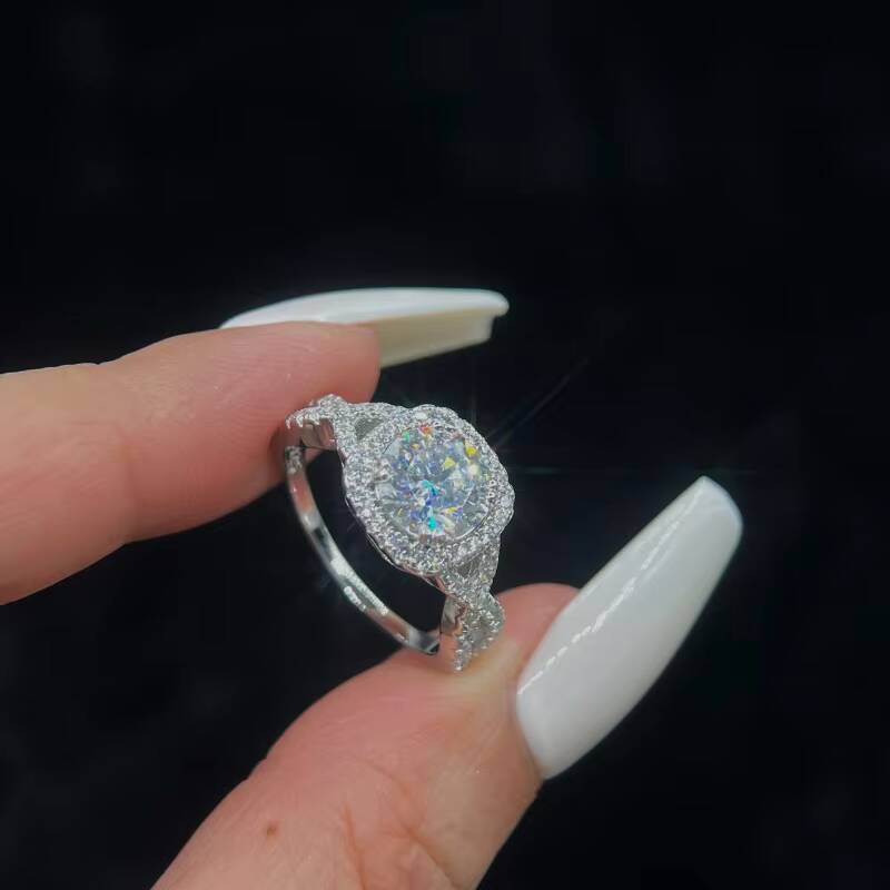 Luxury vvs 1 Ct 6.5mm Halo Moissanite Diamond Wedding Ring Set Pure S925 Sterling Silver for Women Jewelry