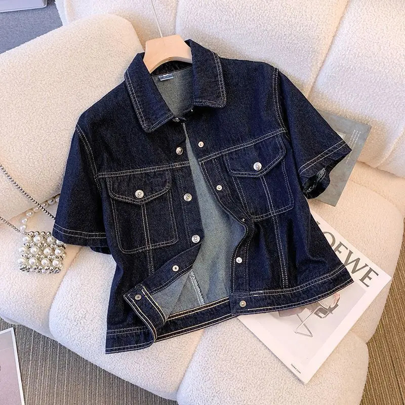 Womens Denim Jackets Streetwear Short Sleeve Summer Jean Jacket Outwear Clothing Fashion Retro Vintage Coat Cropped Tops 250729