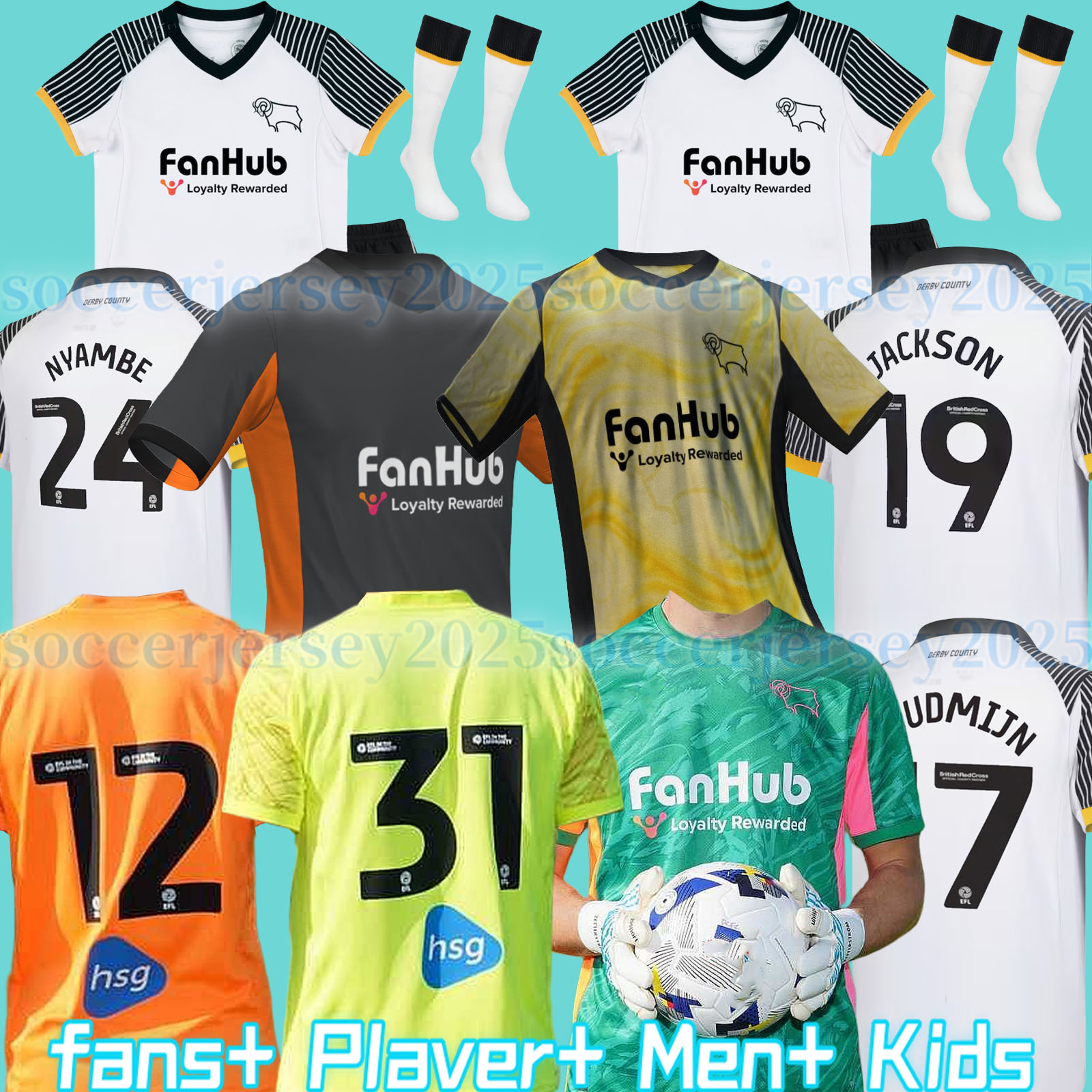 Derby 25 26 County soccer jerseys SIBLEY 17 CASHIN 6 NYAMBE 24 NELSON 35 ELDER 20 FORNAH 22 BARKHUIZEN 7 home away 2025 jersey football shirts