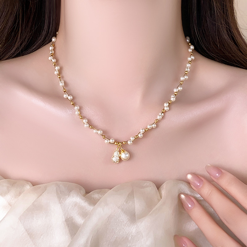 Light Niche Peanut Pearl Beaded Full Dia Pendant Necklace Women's High-end Clavicle Chain Neck Accessories Jewelry for Women Jewelry for Women