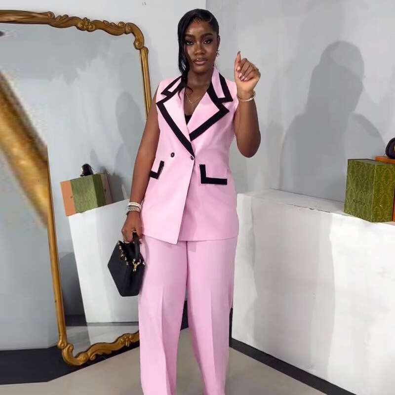 Women's Fashion High-End Casual Outfit Set: Unique Vest And Long Pants Two-Piece Set B5