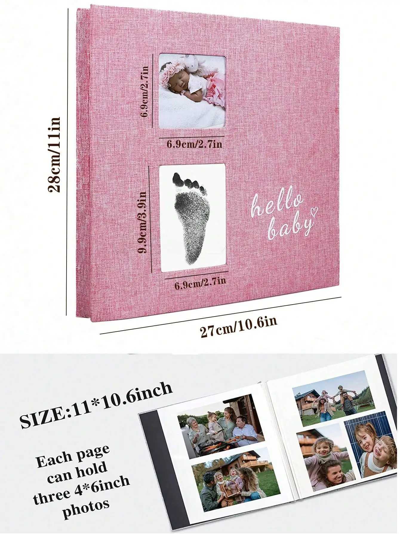 Baby photo album self-adhesive memory book 4x6 clip book set with clean hand print and metal pen suitable for boys and girls Z250729