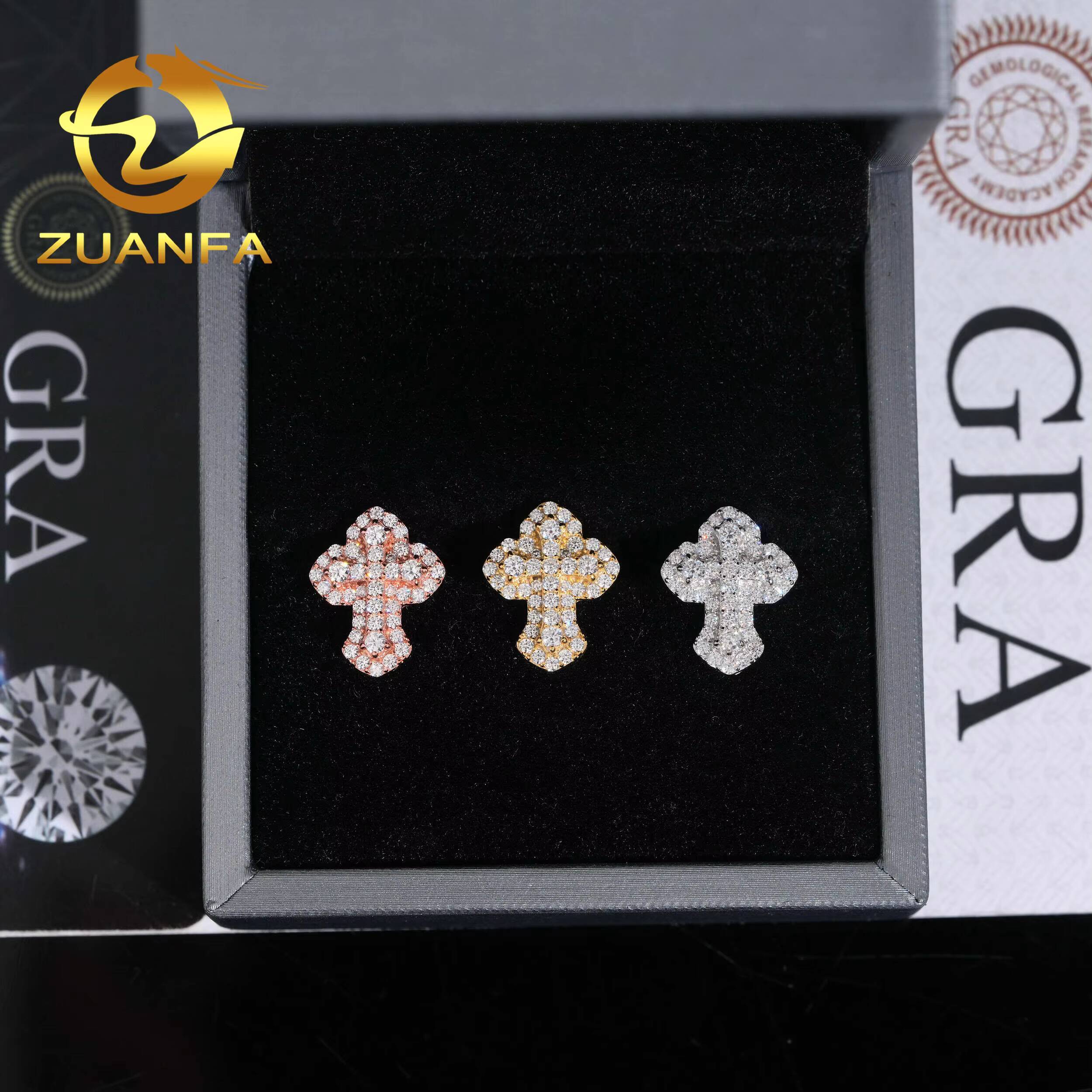 Ready Shipping Iced Out Moissanite Earrings Pass Diamond Tester 925 Silver Cross Diamond Hip Hop Earrings Screw Back Earrings