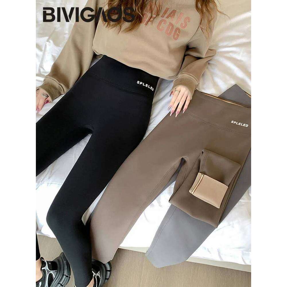 BIVIGAOS Autumn New Rabbit Veet Shark Women High Waist Thin Fleece Warm Leggings Winter Seamless Sport Casual Legging