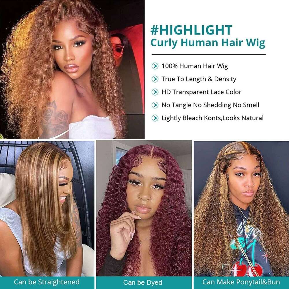 13x4 Highlight Human 13x6 Hd Frontal 40 Inch Curly Wigs Deep Wave Lace Front Wig Pre Plucked With Baby Hair