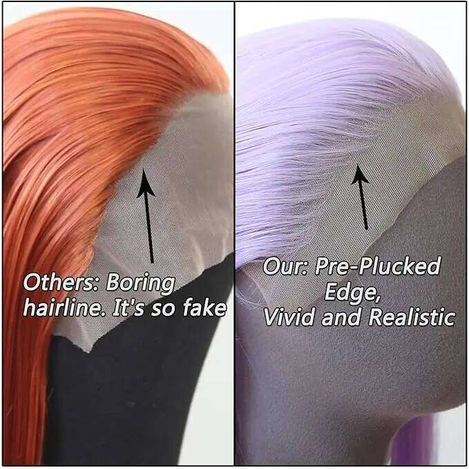 Wig Long Straight Light Purple Lavender Synthetic Lace Front Wigs Pre Plucked With Natural Hairline Human Hair For Fashion Wom