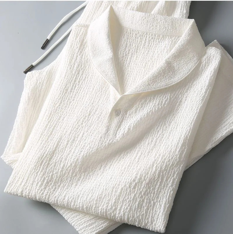 Summer 2024 Casual Suit Vneck Short Sleeve And Drawstring Pants Light Texture For A Cool Summer Solid Color Vneck Suit 250724