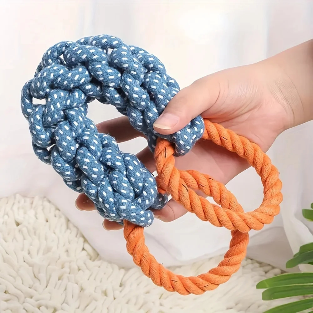 BiteResistant Interactive Tug Play For Medium To Large Breeds Durable DoubleRing Cotton Blend Dog Rope Toy 250729