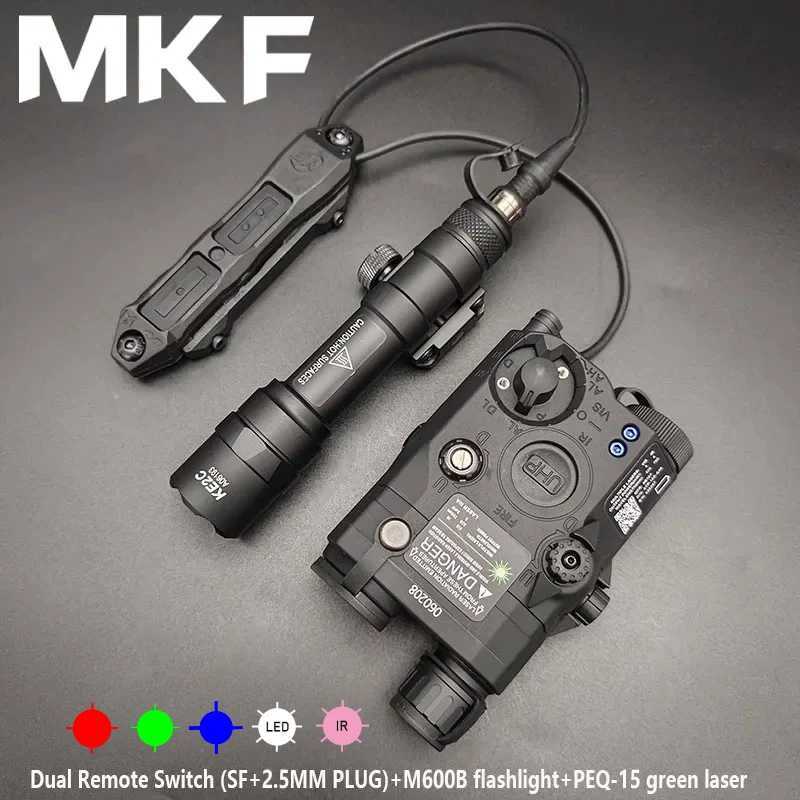 Tactical Gear PEQ15 Red Green Blue Laser IR Fill Light M600B M300B Flashlight Dual Remote Switch Three Piece Set Hunting LightsXJ250728