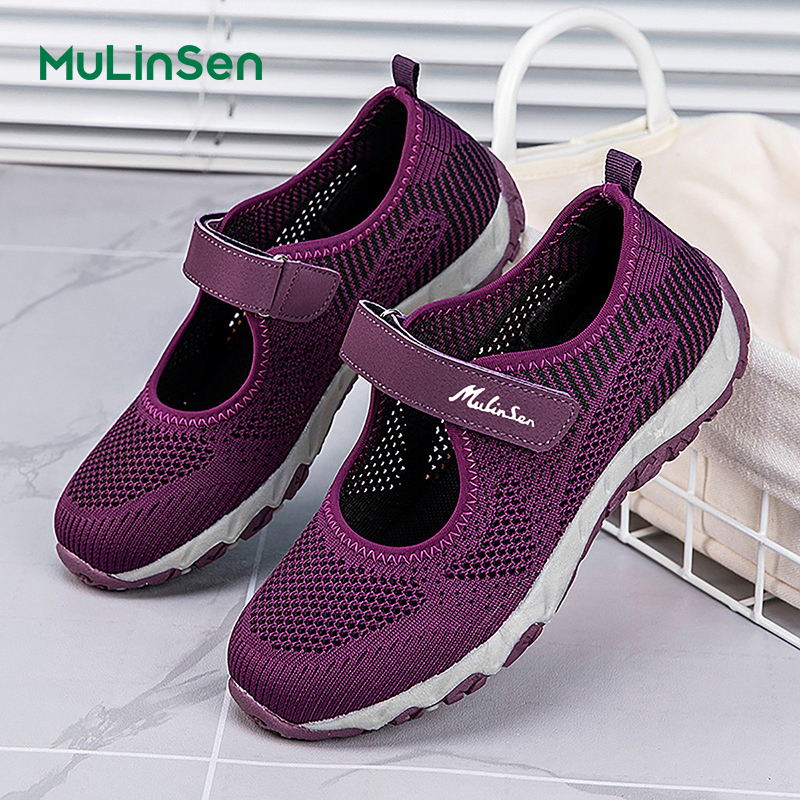 Mulinsen women's shoes 2025 new summer breathable mesh lightweight casual canvas shoes soft sole middle-aged elderly mother shoes