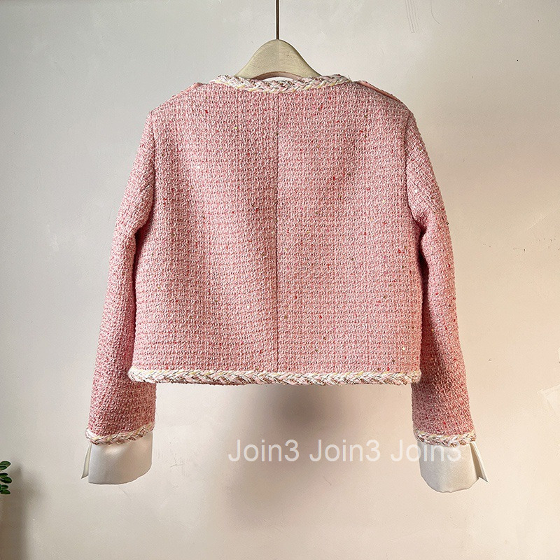 New Spring Autumn Winter French Style Small Fragrance Coat for Women Elegant Single Row Diamond Button Patchwork Edge Long Sleeve Short Coat for Women