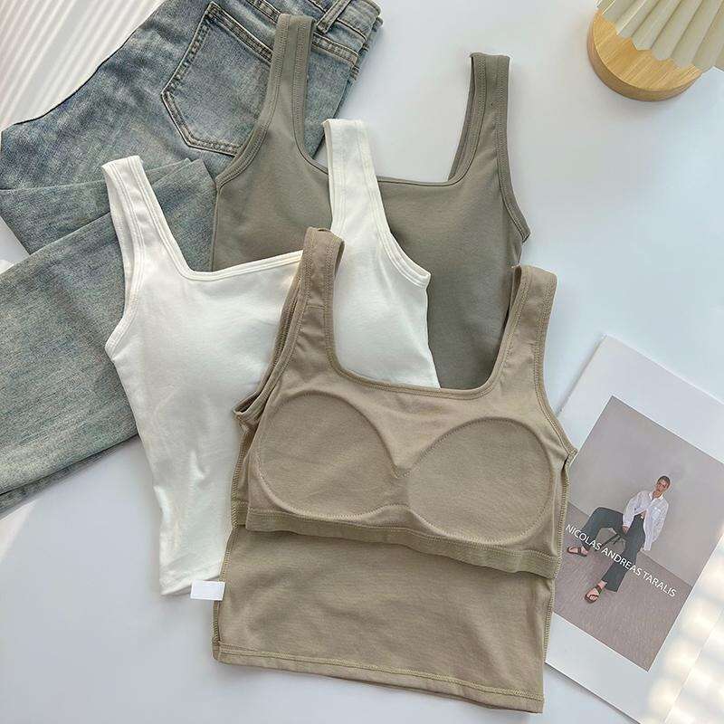 Designer T Shirt Summer Spicy Girl Camisole With Chest Pad For Outerwear And Inner Layer, Cross Design, Wide Shoulder, Beautiful Back, Base Shirt For 