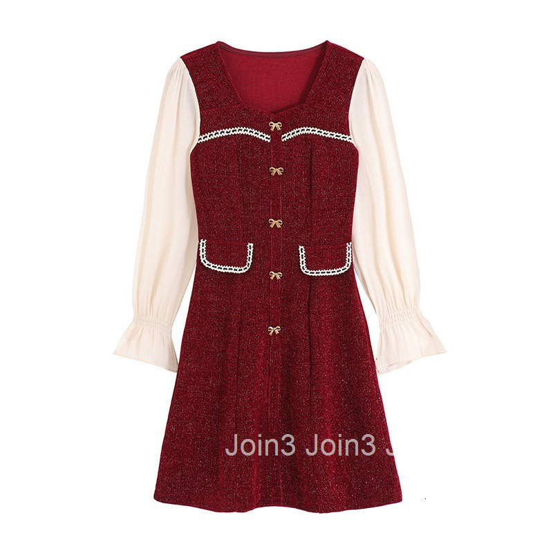 Winter and Spring New French Style Plus Size Sweet Slim Fit Shiny Long Sleeve Base Dress Short Skirt