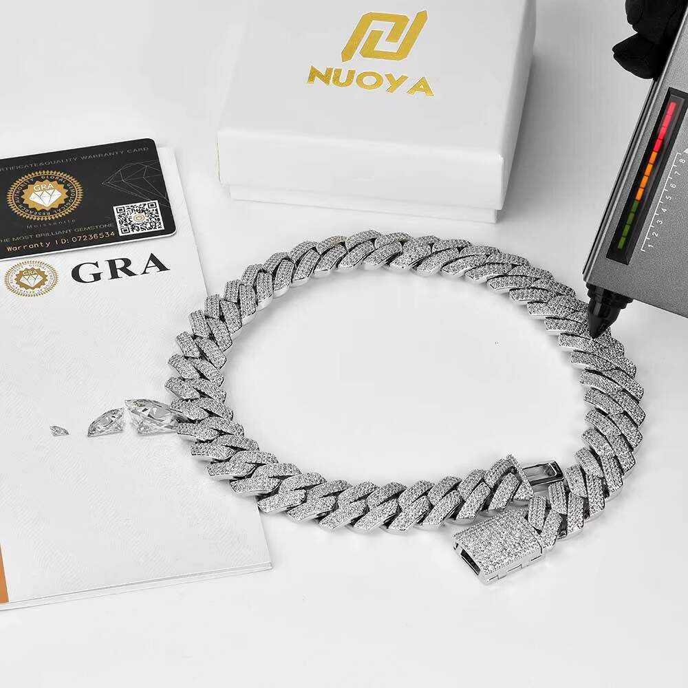 Mens 925 Silver Necklace with 20mm Hip Hop Diamond Cuban Chain Fashion Brand Personality Mossan Diamond Bracelets/Bangles