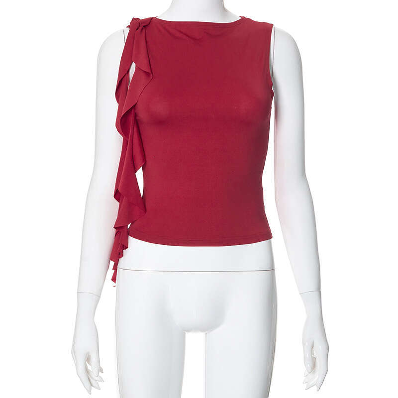 Ytp045 Women's Spring And Summer New Solid Color Sleeveless Ruffled Tassel Vest Top T-Shirt B5