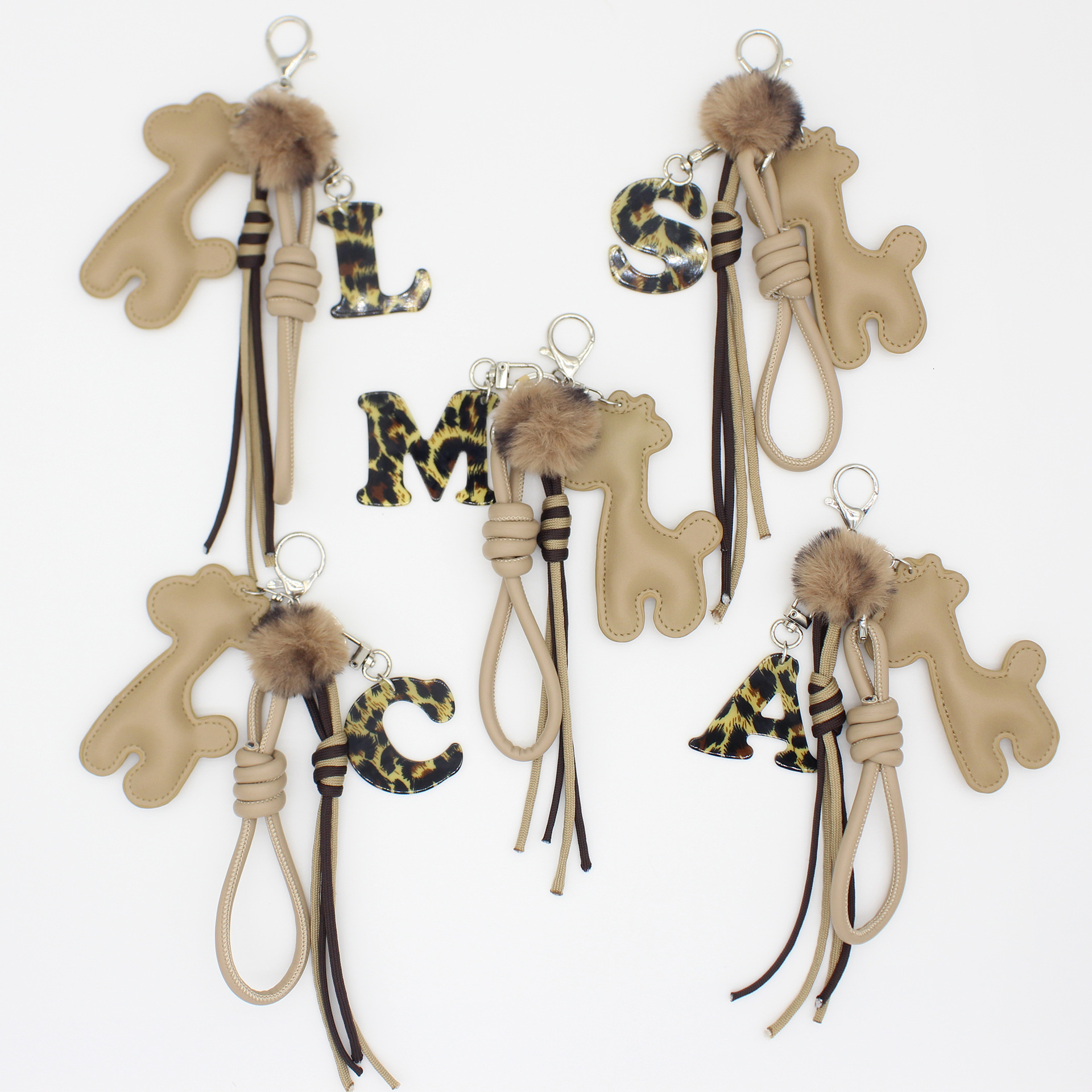 New Melad Leopard Print Acrylic Letter Miuins Series Woven Rope PU Giraffe Keychain Bag Pendant