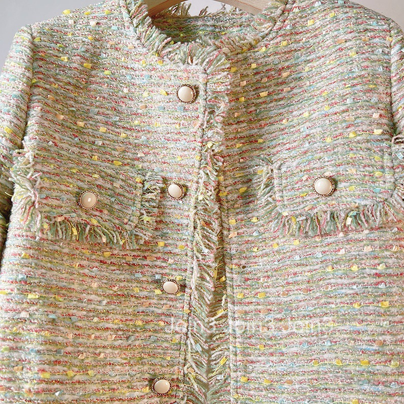 Autumn and Winter New Celebrity Fashion Colorful Woven Single breasted Small Fragrant Style Long sleeved Coat Womens Tassel Edge Outer Coat