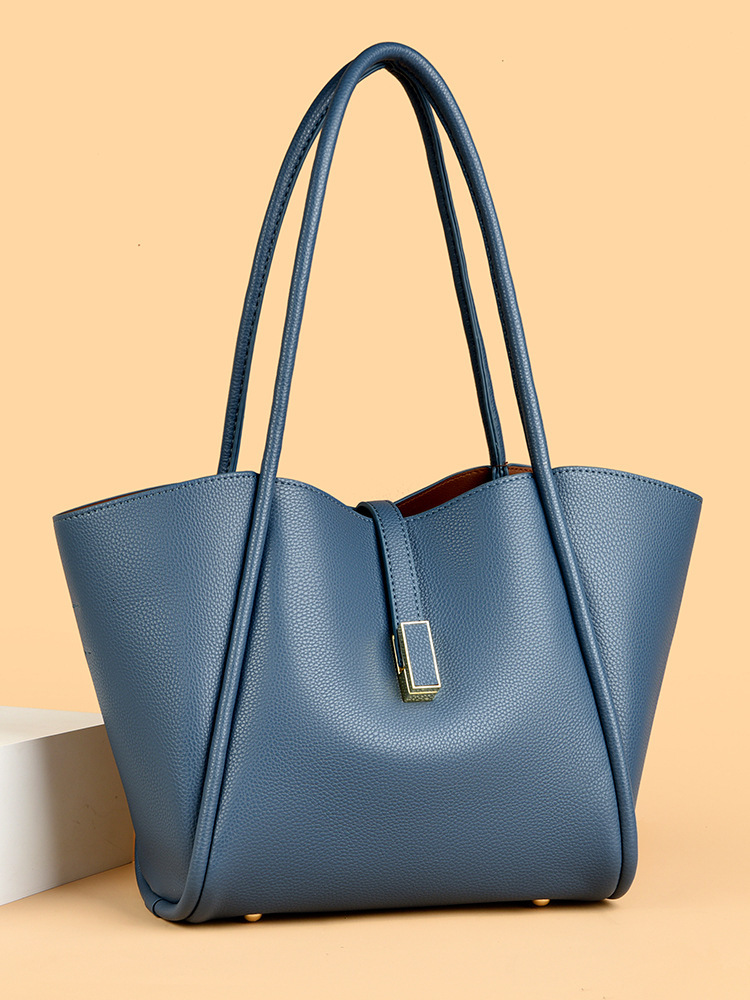 DHAL Bucket 2024 New Simple Large Capacity Tote for Women Commuting Versatile Trendy PU Leather Shoulder Bag