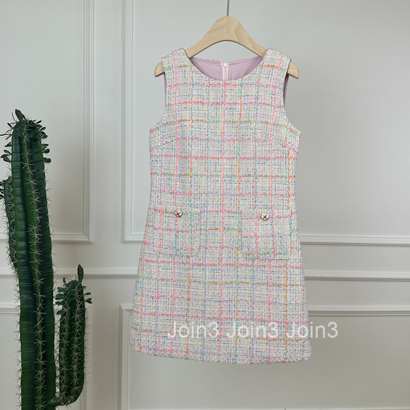 25 Autumn Winter New French Style Sleeveless Vest Dress for Women Plaid Elegant Slimming Base Short Dress