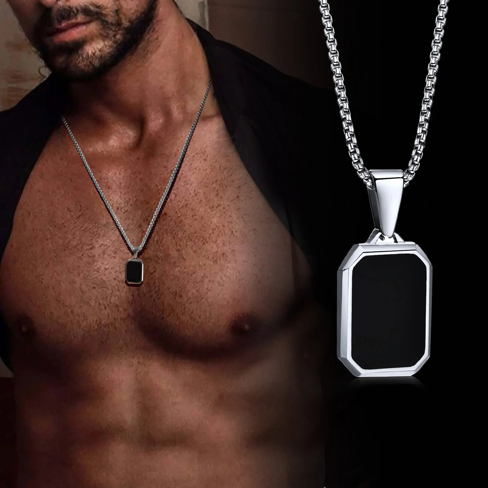 Vnox Small Dogtags Pendant Necklaces for Men BoysBlack Silver Color Stainless Steel Military Dog Tag with Box Chain Gift to Him 250729