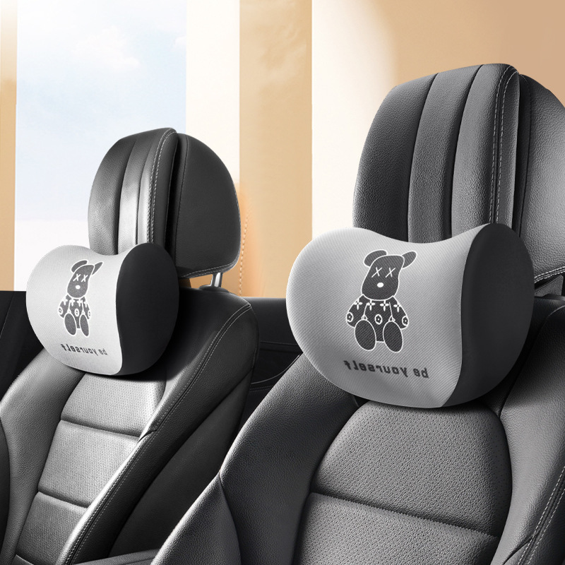 Gentleman Bear Car Headrest Cute Memory Foam Soft Car Bear Neck Pillow Cartoon Comfortable Car Headrest Seat Cover Interior o250728