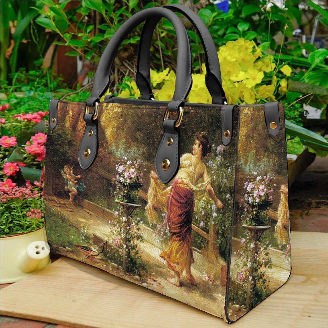 Designer oil painting bag Lavender Garden Oil Painting Women's PU Handbag Leather Shoulder Bag Minimum Order