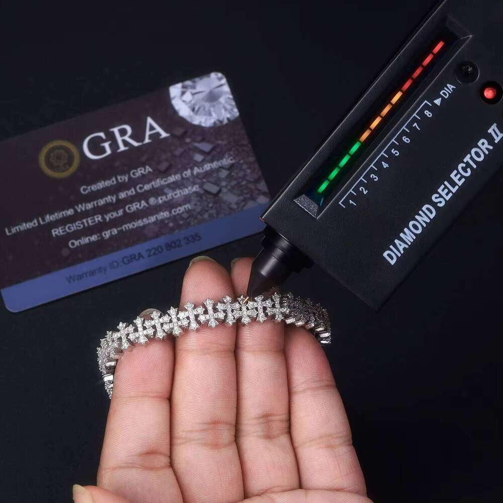 Factory Custom Hip Hop Sterling Sier Iced Out Tennis Chain VVS Moissanite Jewelry Dia Cross Bracelet