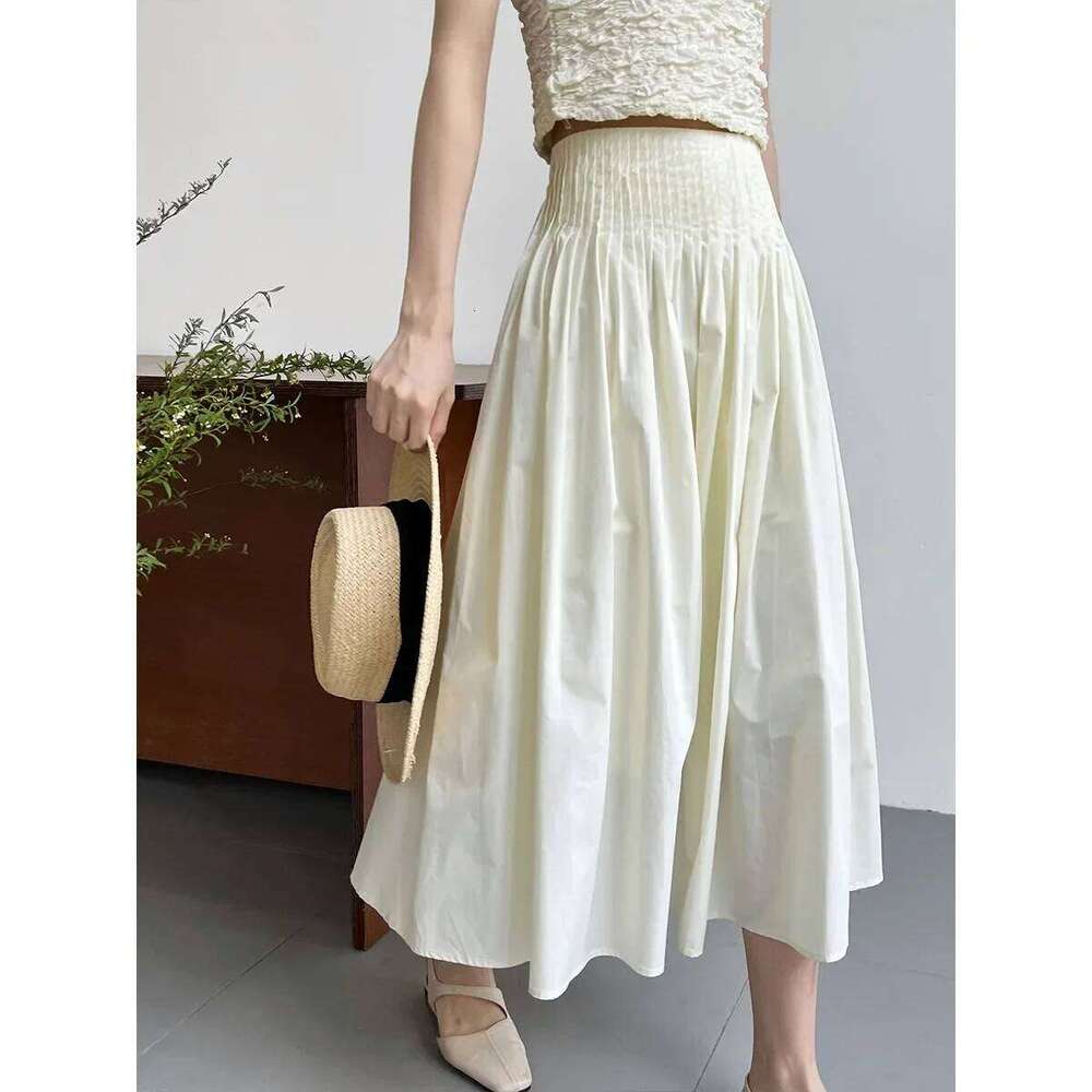 Elegant High-Waisted Pink A- Line Skirt Sweet Umbrella Design Sensibility Plenty of Pleats Medium-Length Women's Fashion