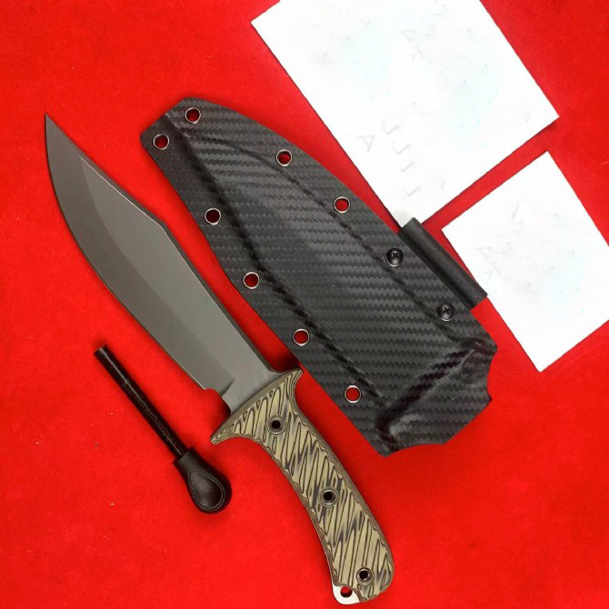 High End RMJ Survival Straight Knife A10 Titanium Coating Bowie Blade Full Tang G10 Handle Outdoor Fixed Blade Tactical Knives with Kydex