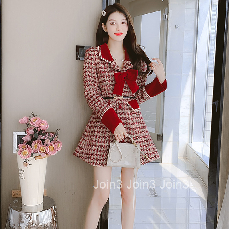 New Year Festive Red Little Fragrance Set for Women Autumn Fashionable and Youthful Textured Blazer and Skirt Two-Piece Set