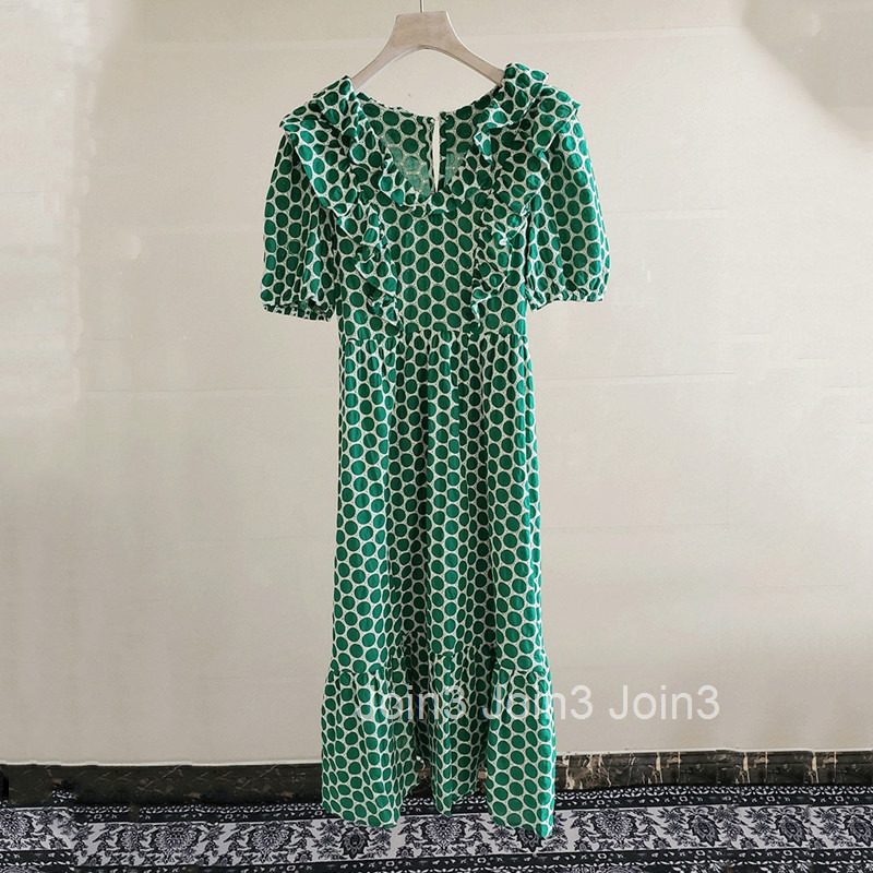 Summer New Internet Celebrity French Design High Waist V-neck Ruffle Dress Embroidered Short Sleeve Dress Long Dress