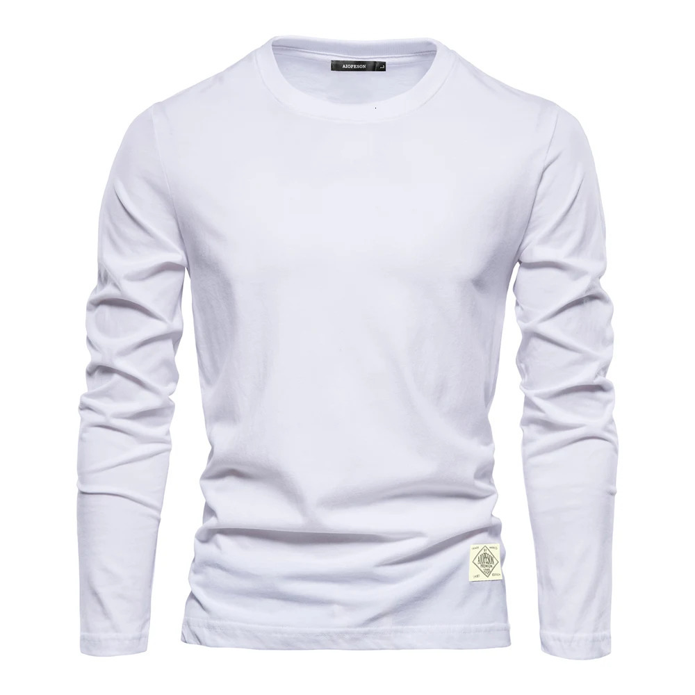 Mens Tshirts 100% Cotton Long Sleeve Casual Tops Solid Color High Quality Backing TShirt Spring Autumn Classic Clothing 250729