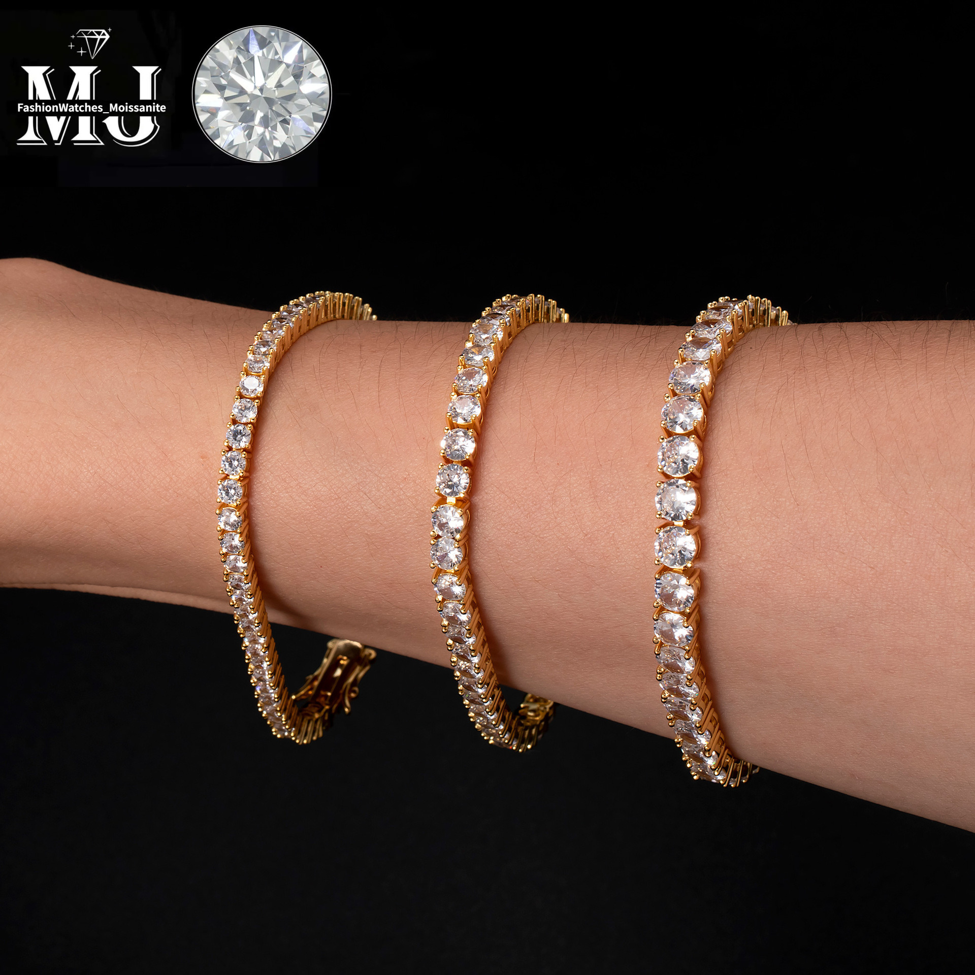 Hip-Hop Fashion Single Row Tennis Chain Bracelet Trendy Brand Men's Copper Inlaid Zircon