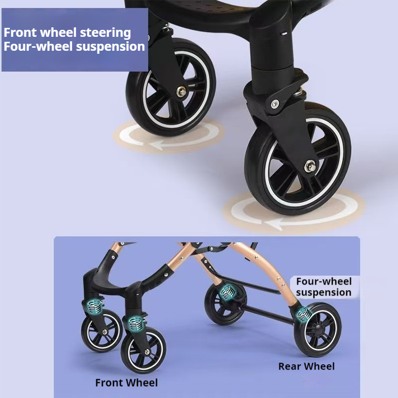 Pet stroller foldable lightweight cat and dog stroller with detachable straps, no zipper, 180 ° double-sided sunshade, all terrain 4-wheel