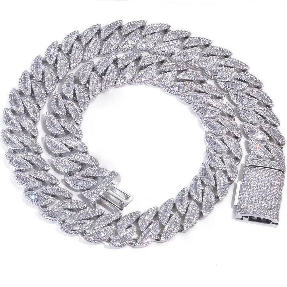 NUOYA 15mm Cuban Chain Necklace 925 Silver Full Iced Baguette Cut VVS Moissanite Mixed Inlay Hip Hop Jewelry Unisex