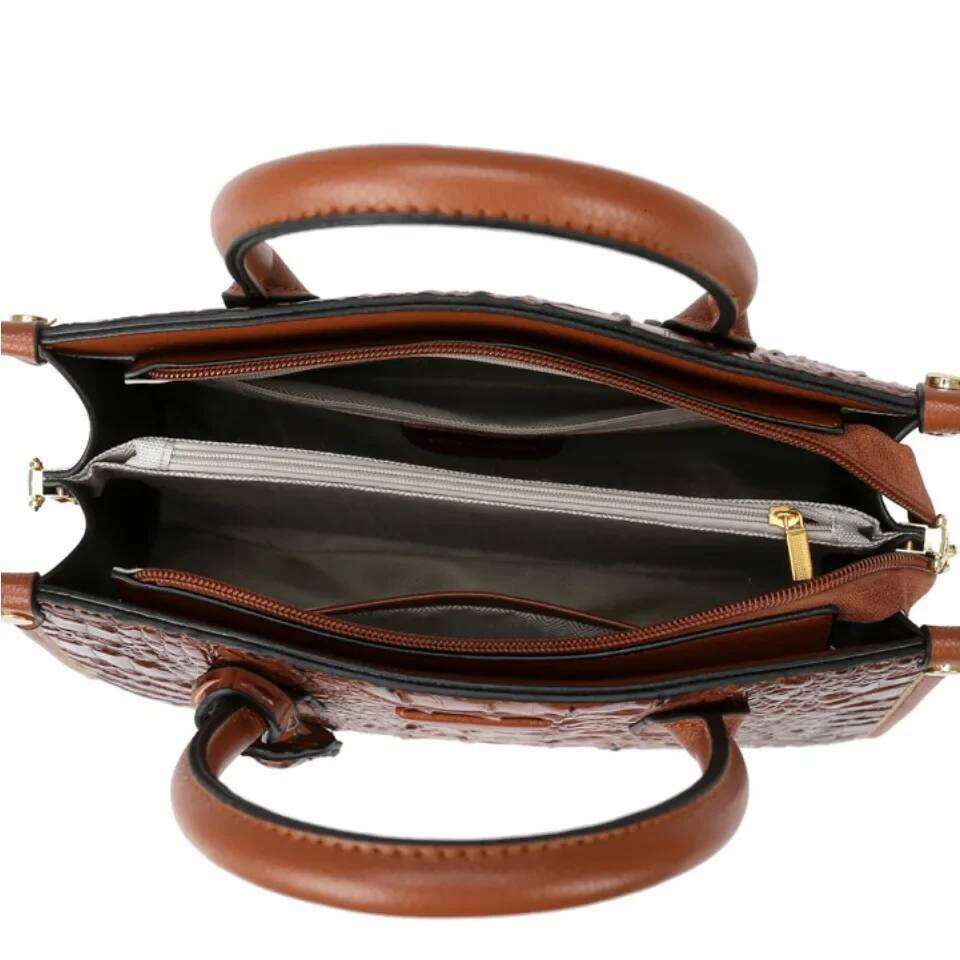 Women's Large Top-Handle Vintage Crocodile Designer Shoulder Quality Leather Crossbody Bag Messenger Commuter Sac A Main