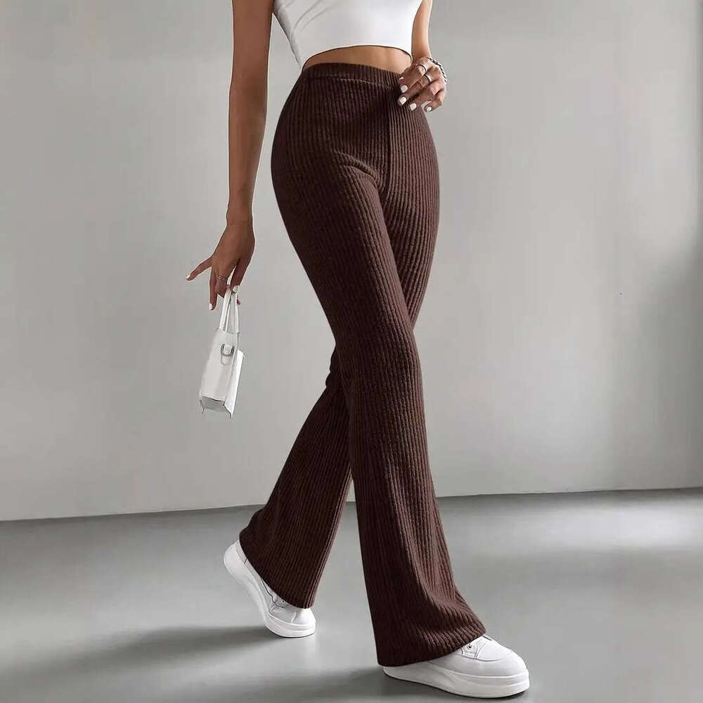 Designer T Shirt 2025 Cross-Border Spring And Autumn New Flared Pants Women's Solid Color Casual Pants Ribbed Knit Fashion Versatile Slim Fit Lon
